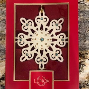 Lenox Cream and Blue Gem Snowflake Ornament